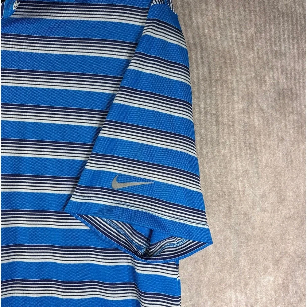 Nike Golf Polo Shirt Mens L Blue Dri-Fit Tour‎ Performance Striped Short Sleeve